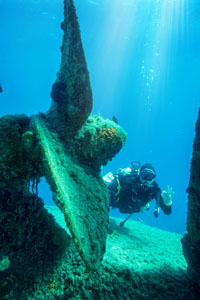 Female scuba diver in the mediterranean sea